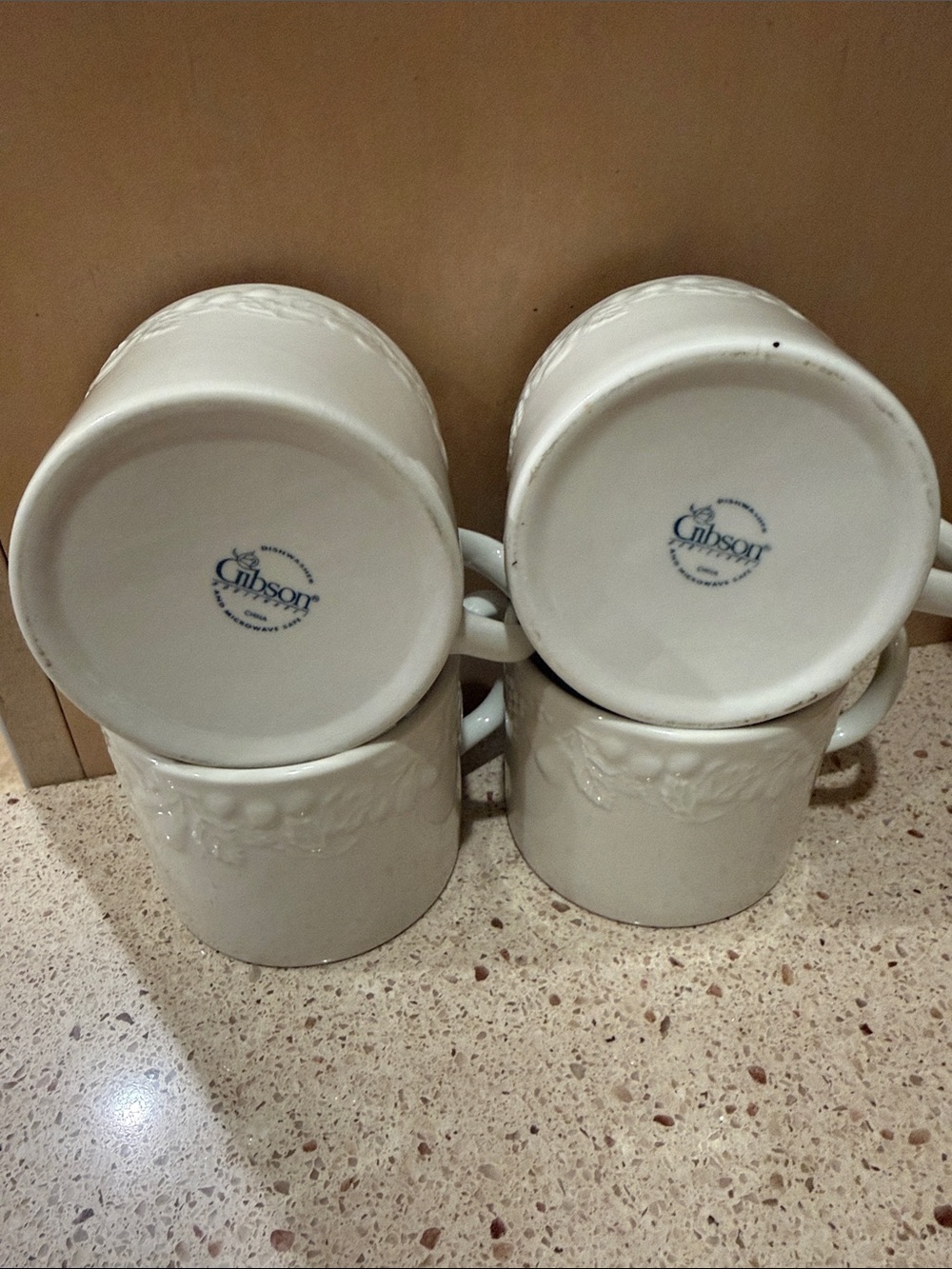 Gibson Cream Embossed Stoneware Mugs - Set of 4